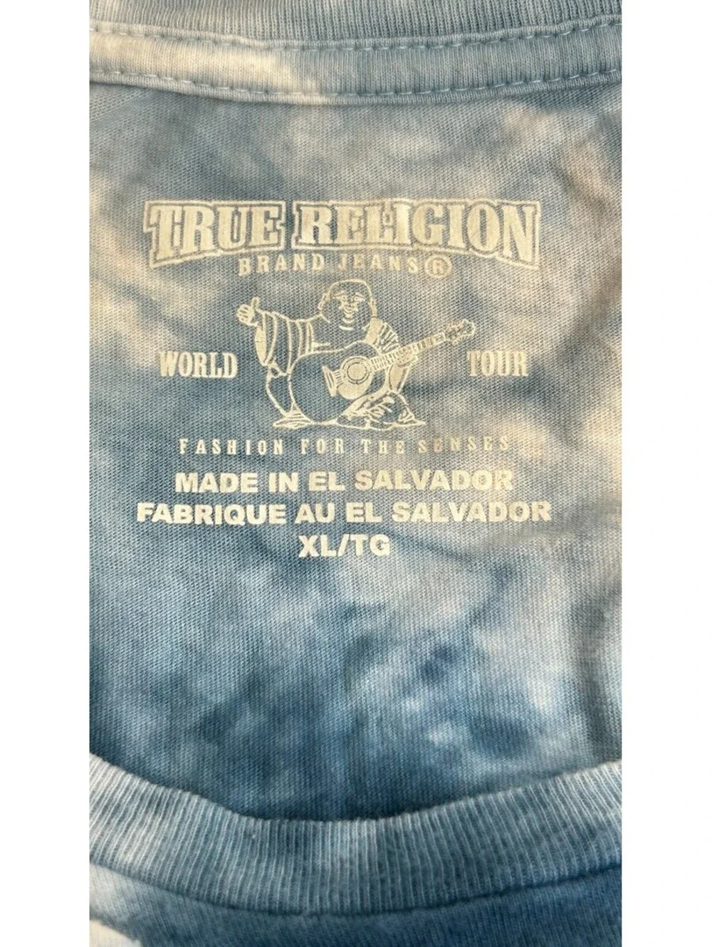 True Religion Big Buddha Logo Blue Tie Dye Short Sleeve Graphic XL Crew T-Shirt